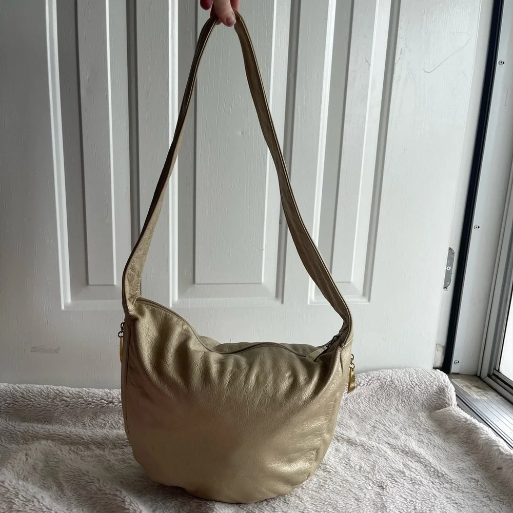 Vintage Paris gold metallic leather hobo bag